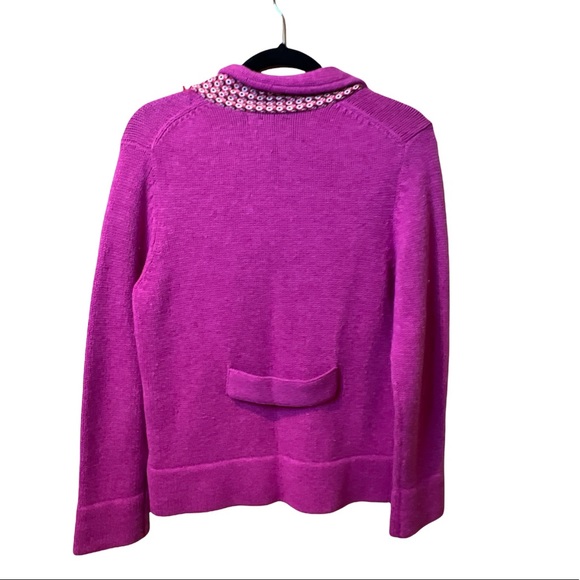 Boden Military Cardigan Sweater Size 12 Magenta Pink 100% Wool Pockets - Picture 3 of 4